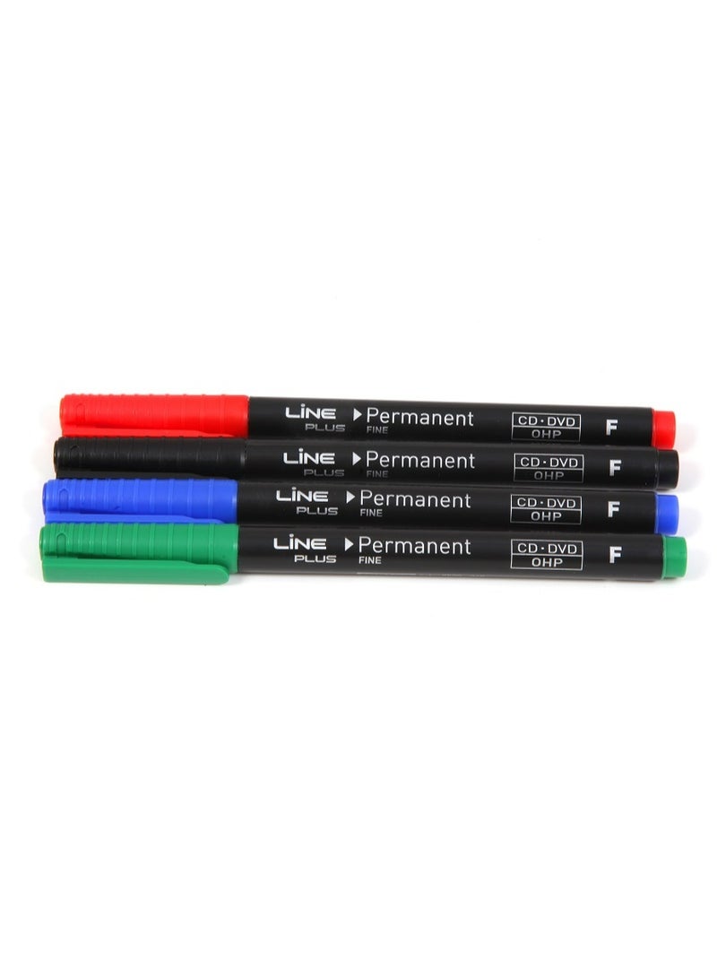 لاين بلس أقلام ماركر دائمة Lineplus Power 2500 F: الحل الأمثل للكتابة على CD/DVD/OHP وجميع الأسطح,"لاين بلس" Lineplus: أقلام ماركر Permanent عالية الجودة، سريعة الجفاف ومقاومة للماء - عبوة 4 ألوان أساسية قلم تحديد دائم لا يبهت ولا يتلطخ (أسود، أزرق، أحمر، أخضر) - Image 3